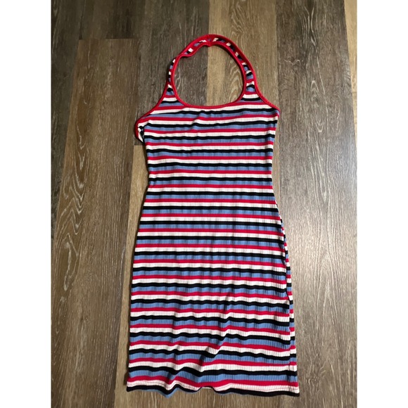 Unbranded Dresses & Skirts - Halter Mini Dress Womens Size 6 Multicolor Striped Excellent Ribbed